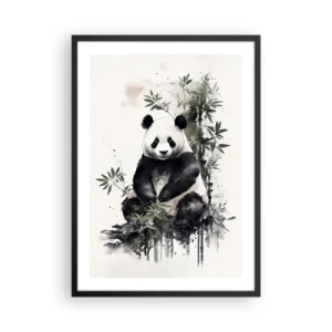 Poster in einem schwarzem Rahmen - Aquarell Panda umgeben von Bambusblättern - 50x70cm - Grüße aus China - Moderne Wanddekoration für Wohnzimmer und Schlafzimmer ARTTOR
