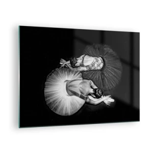 Glasbild - Bild auf glas - Zwei Ballerinas in einer Ruhepose mit schwarz-weißen Tutus - 70x50cm - Jin und Jang – perfekte Balance - Moderne Wanddekoration für Wohnzimmer und Schlafzimmer ARTTOR