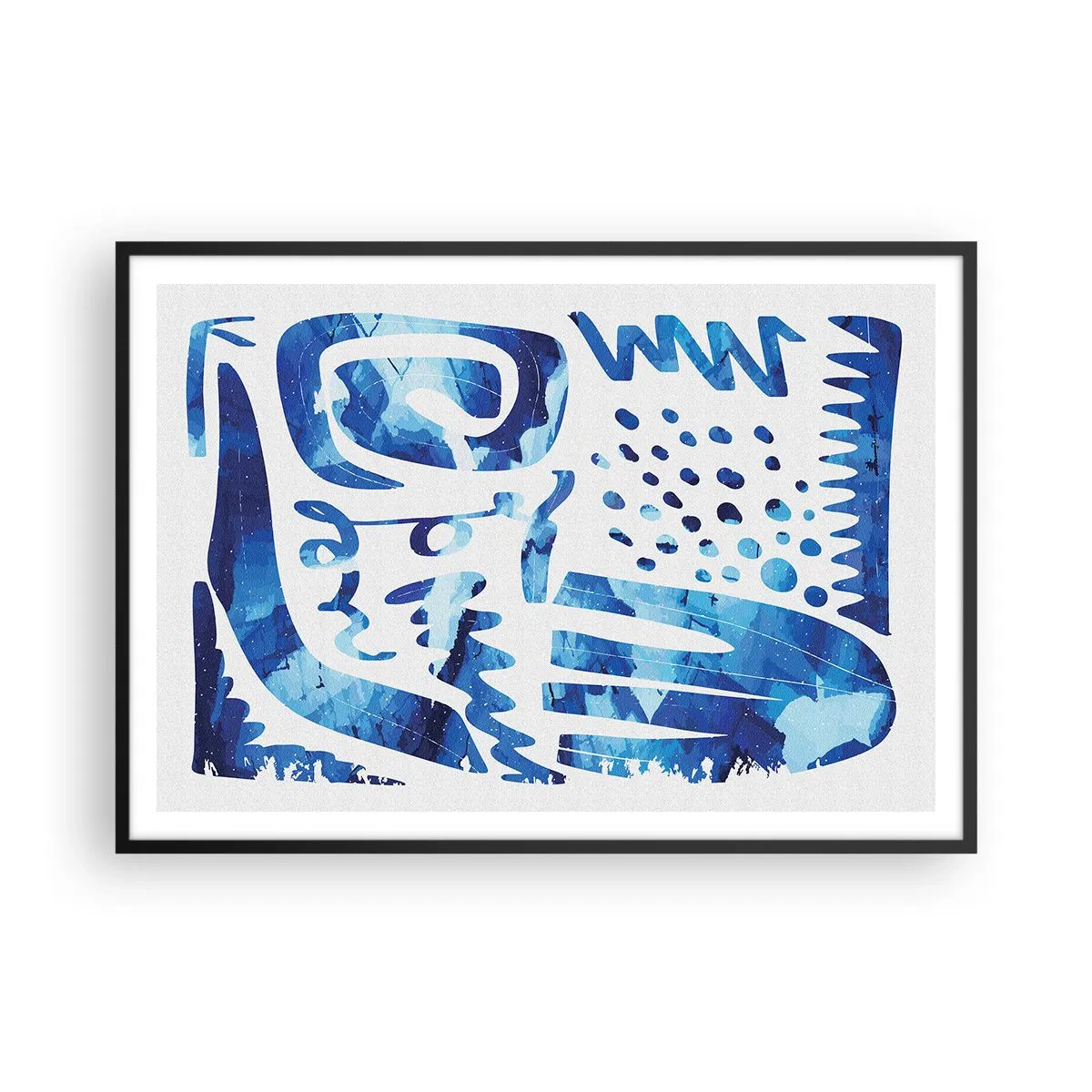 Poster in einem schwarzem Rahmen - Abstraktes Muster in Blautönen - 100x70cm - Zurück zu den Wurzeln - Moderne Wanddekoration für Wohnzimmer und Schlafzimmer ARTTOR