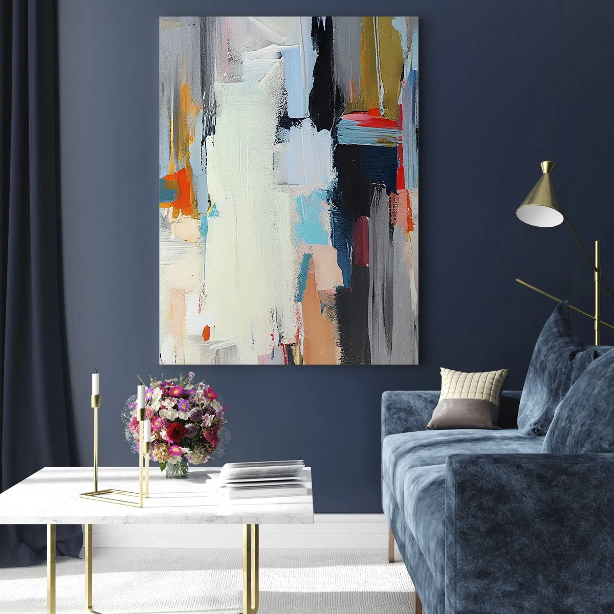 Glasbild - Bild auf glas - Abstrakte Komposition mit bunten Flecken und Strichen - 50x70cm - Gibt es eine Methode? - Moderne Wanddekoration für Wohnzimmer und Schlafzimmer ARTTOR