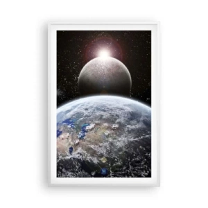 Poster in einem weißen Rahmen - Weltraumlandschaft - Sonnenaufgang - 61x91 cm