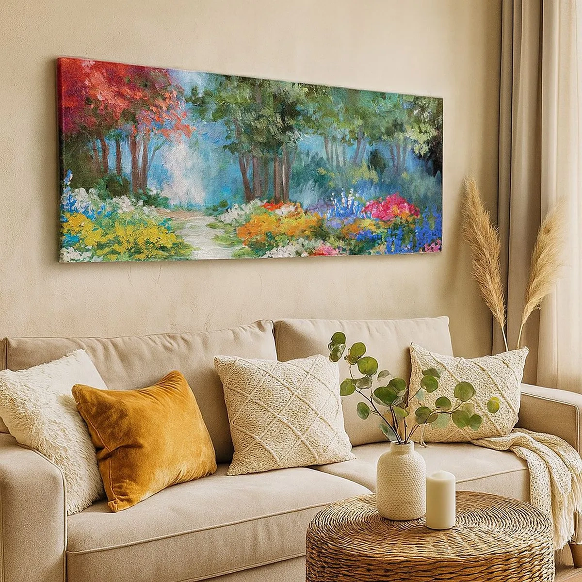 Bild auf Leinwand - Leinwandbild - Waldgarten, Blumenwald - 100x40 cm