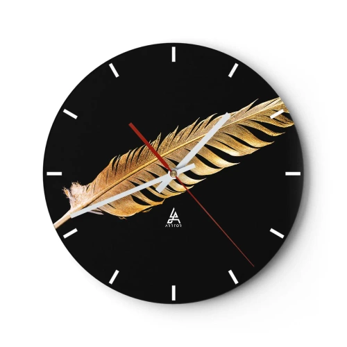 Wanduhr - Glasuhr - Goldene Feder auf schwarzem Hintergrund - 30x30cm - Er hat ein ungewöhnliches Schreibtalent ... - Moderne Wanddekoration für Wohnzimmer, Küche und Schlafzimmer ARTTOR