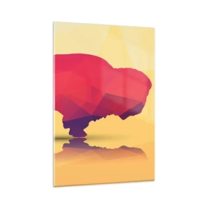 Glasbild - Bild auf glas - Geometrische Silhouette eines Bisons in Rot- und Lilatönen - 80x120cm - Die Amaranth-Stärke des Bisons - Moderne Wanddekoration für Wohnzimmer und Schlafzimmer ARTTOR