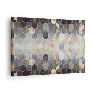 Bild auf Leinwand - Leinwandbild - Geometrisches Muster in goldenen Farbtönen - 70x50cm - Diamant-Komposition - Moderne Wanddekoration für Wohnzimmer und Schlafzimmer ARTTOR