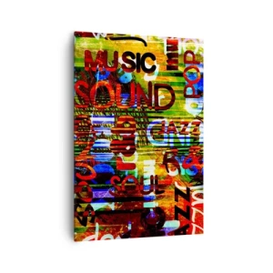Bild auf Leinwand - Leinwandbild - Bunte Abstraktion mit Musikinschriften im Pop-Art-Stil - 70x100cm - Alle Farben des Klangs - Moderne Wanddekoration für Wohnzimmer und Schlafzimmer ARTTOR