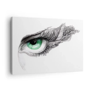 Bild auf Leinwand - Leinwandbild - Künstlerisches Auge mit grüner Iris und Zeichnungsdetails - 70x50cm - Schön und bereit zum Angriff - Moderne Wanddekoration für Wohnzimmer und Schlafzimmer ARTTOR