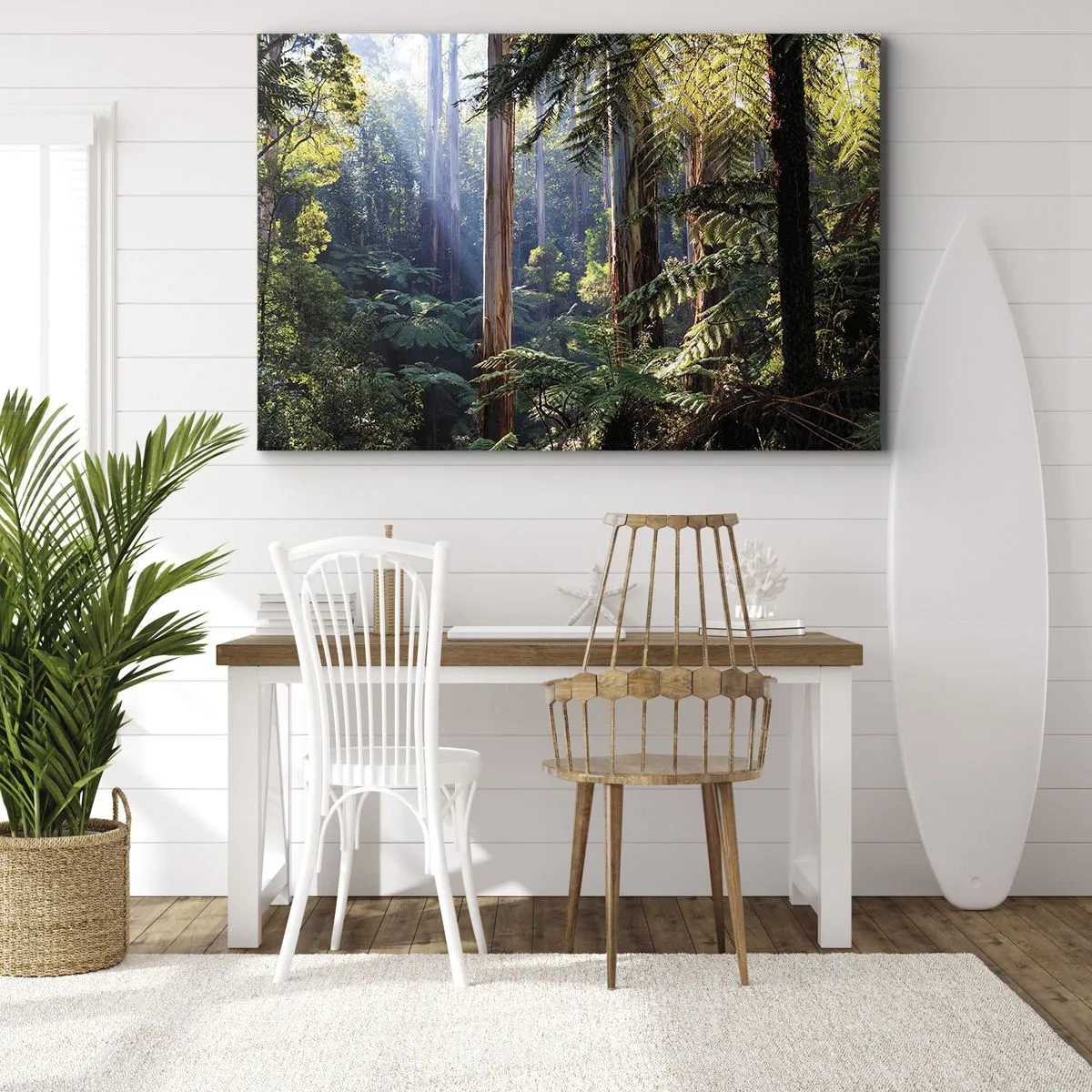 Bild auf Leinwand - Leinwandbild - Tropischer Wald, beleuchtet von den Sonnenstrahlen - 120x80cm - Ein Waldmärchen - Moderne Wanddekoration für Wohnzimmer und Schlafzimmer ARTTOR