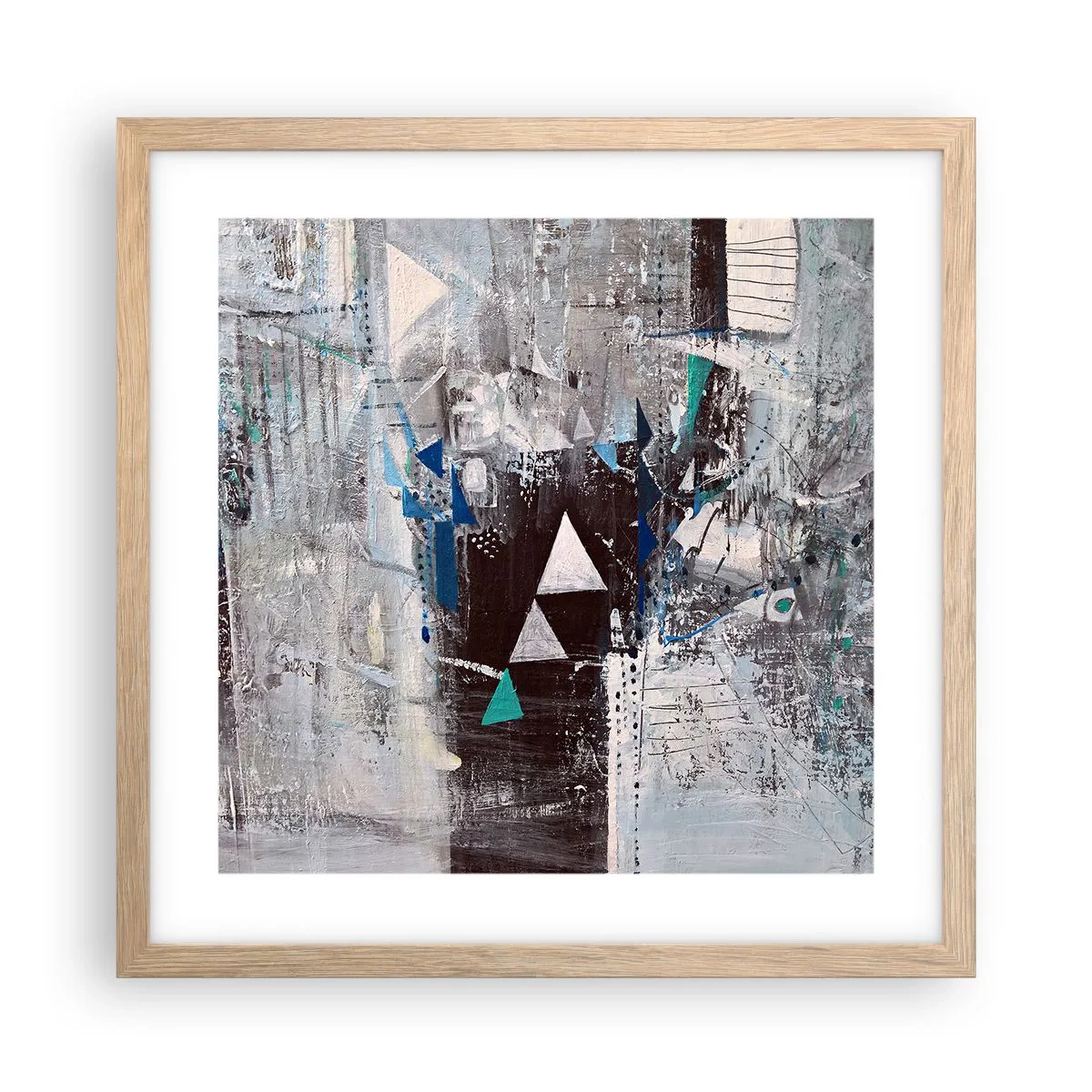 Poster in einem Rahmen aus heller Eiche - Überschreibende Reihenfolge der Dreiecke - 40x40 cm