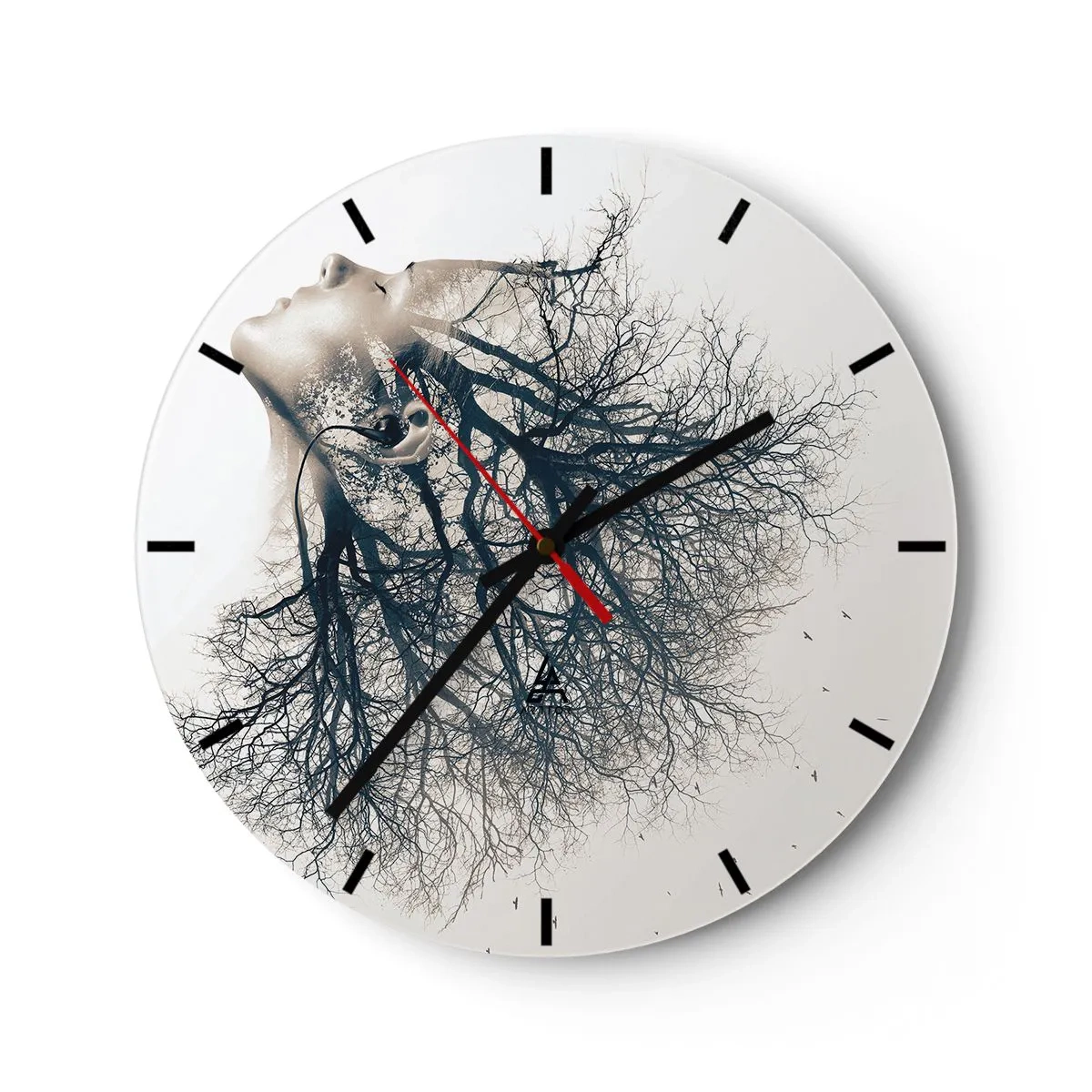 Wanduhr - Glasuhr - Künstlerische Silhouette einer Frau mit einer Baumkrone als Haar - 30x30cm - Dem Rauschen der Bäume lauschen - Moderne Wanddekoration für Wohnzimmer, Küche und Schlafzimmer ARTTOR