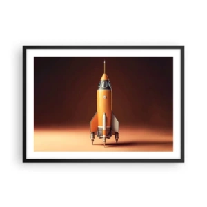 Poster in einem schwarzem Rahmen - Eine Rakete im Retro-Stil vor einem Hintergrund in Brauntönen - 70x50cm - Es beginnt mit einem Traum - Moderne Wanddekoration für Wohnzimmer und Schlafzimmer ARTTOR