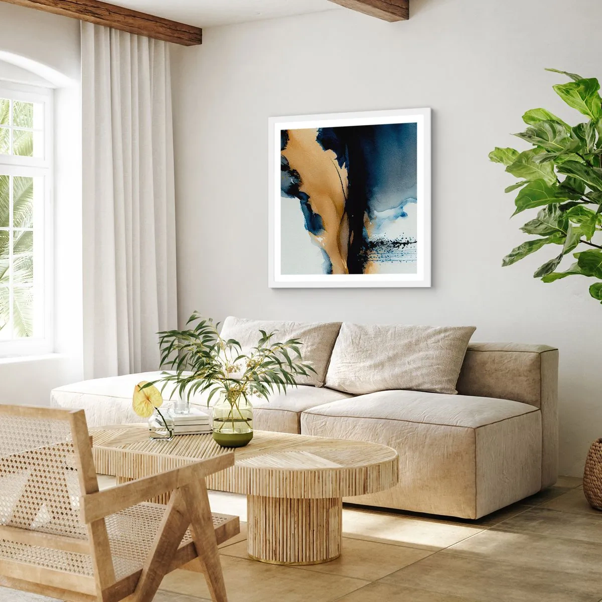 Poster in einem weißen Rahmen - Hinter dem Vorhang - 60x60 cm