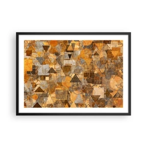 Poster in einem schwarzem Rahmen - Abstrakte geometrische Muster in Goldtönen - 70x50cm - Die Welt in Form - Moderne Wanddekoration für Wohnzimmer und Schlafzimmer ARTTOR