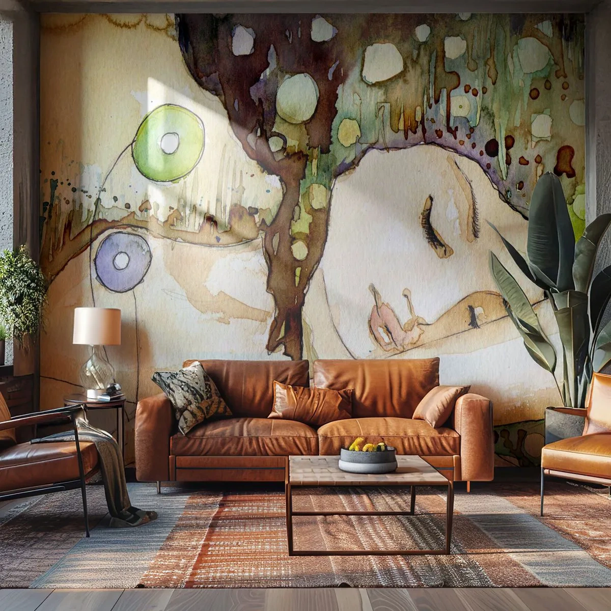 Fototapete Standard Eco - Ein smaragd-violetter Traum - Abstraktion, Frau, Illustration - 400x280 cm