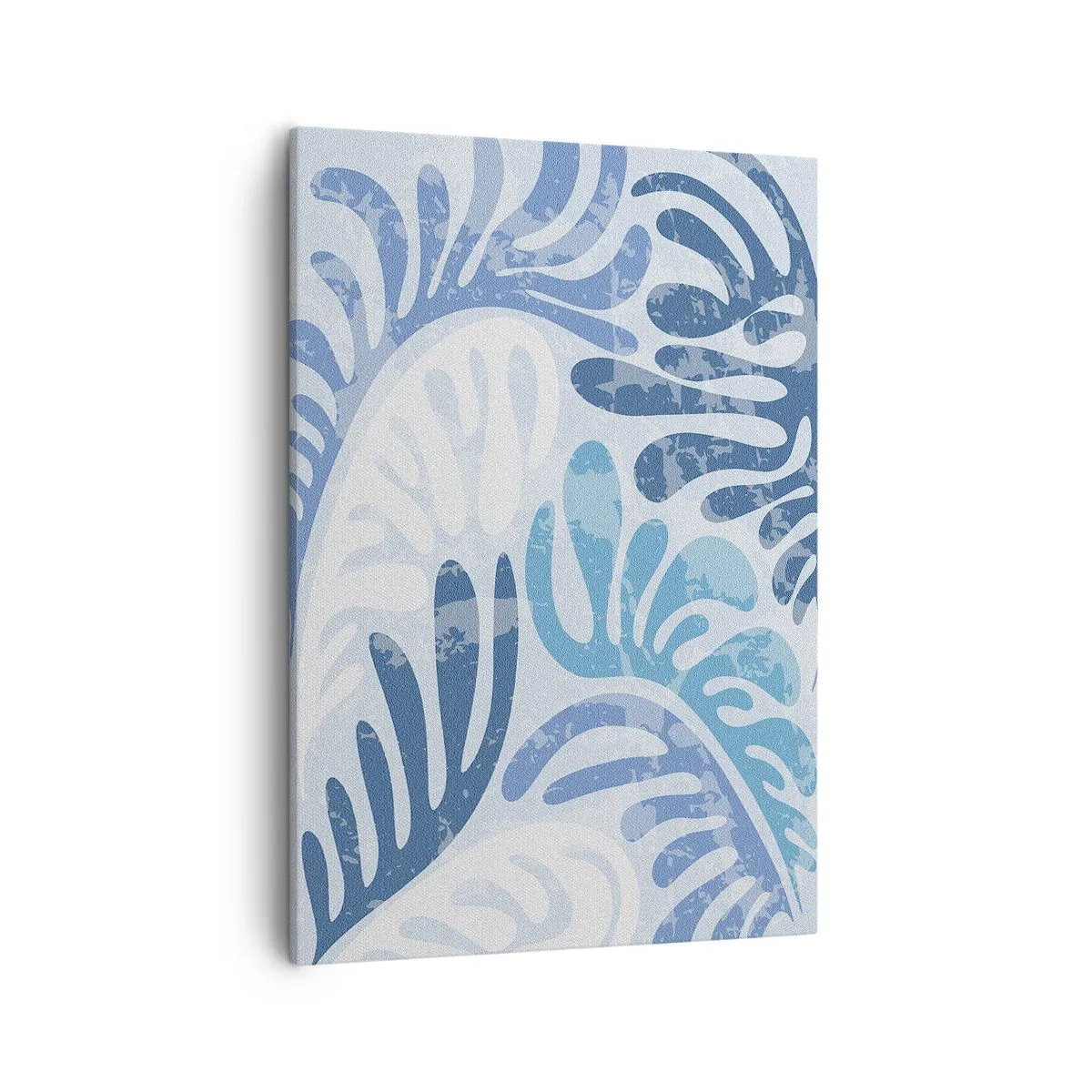 Bild auf Leinwand - Leinwandbild - Abstrakte Formen in Blautönen auf weißem Hintergrund - 50x70cm - Blaue Farne - Moderne Wanddekoration für Wohnzimmer und Schlafzimmer ARTTOR