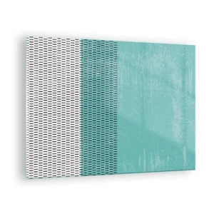 Glasbild - Bild auf glas - Moderne Abstraktion in Türkis und Weiß - 70x50cm - Eine ausgewogene Komposition - Moderne Wanddekoration für Wohnzimmer und Schlafzimmer ARTTOR