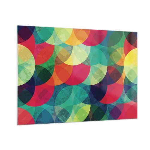 Glasbild - Bild auf glas - Bunte, überlappende Halbkreise in einer intensiven Farbpalette - 100x70cm - Aufstieg zum Regenbogen - Moderne Wanddekoration für Wohnzimmer und Schlafzimmer ARTTOR
