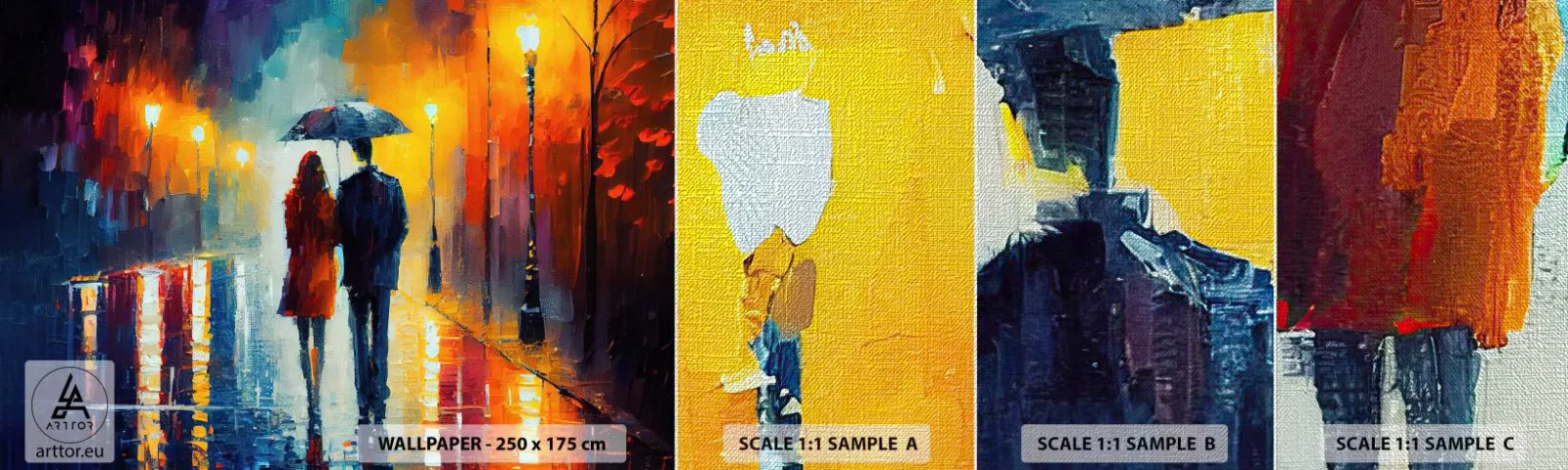 Fototapeten Muster Premium Canvas - Gemeinsam – eine bunte Nacht - Paar, Romantisch, Gehen - 100x30 cm