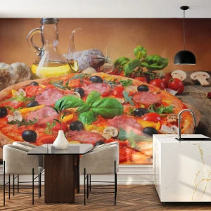 Fototapete Premium Sand - Mit echtem italienischem Flair - Gastronomie, Pizza, Italien - 350x256 cm