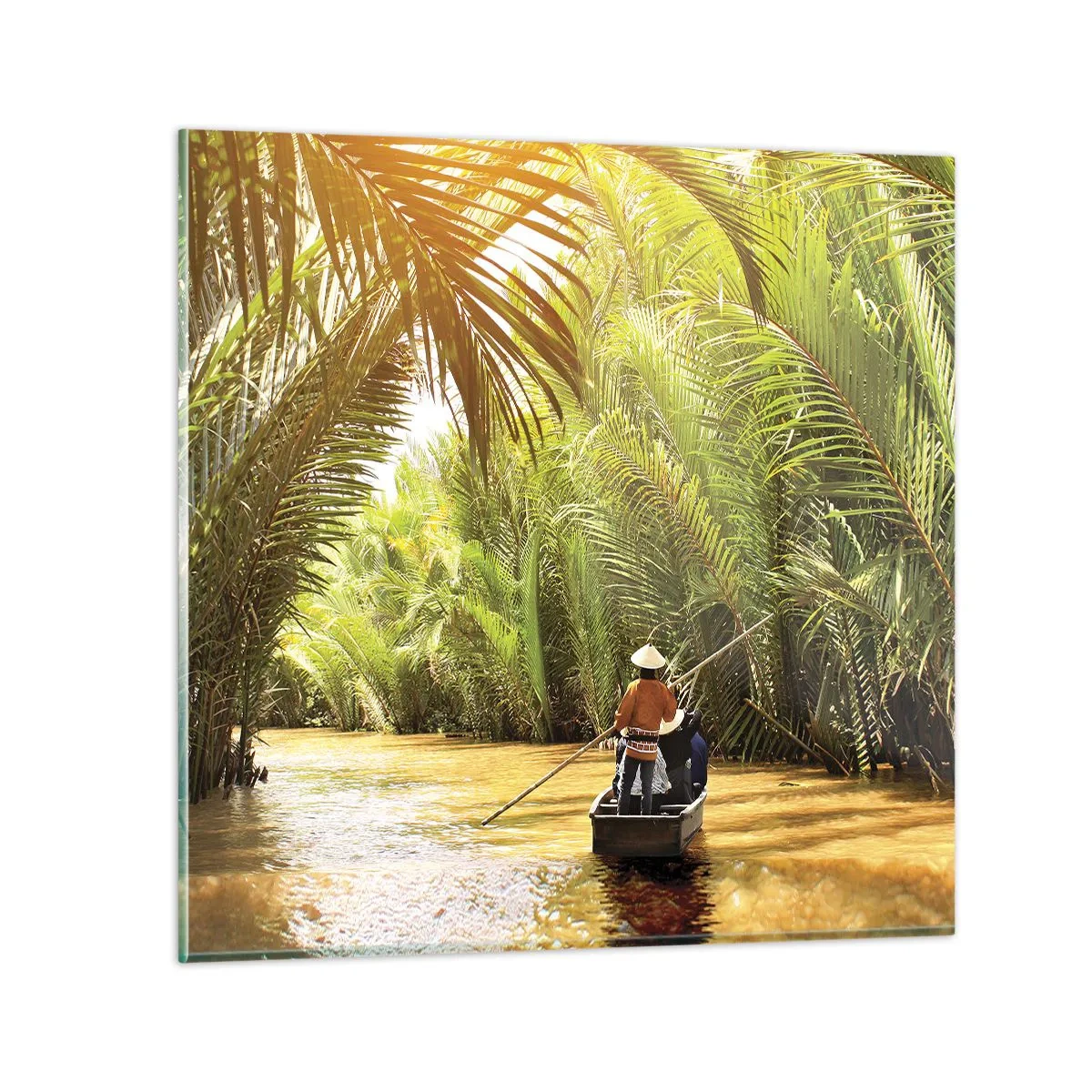 Glasbild - Bild auf glas - Eine Palmenschlucht entlang - 50x50 cm