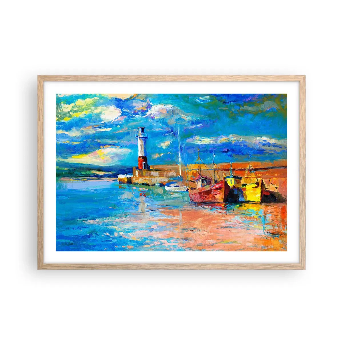 Poster in einem Rahmen aus heller Eiche - Ein Nachmittag in der Regenbogenbucht - 70x50 cm