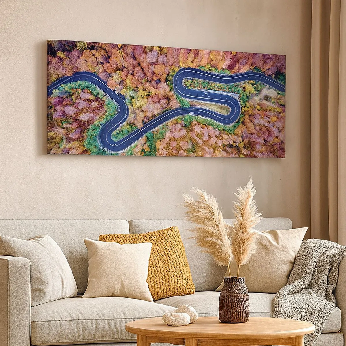 Bild auf Leinwand - Leinwandbild - Kurvenreicher Weg durch den Wald - 100x40 cm