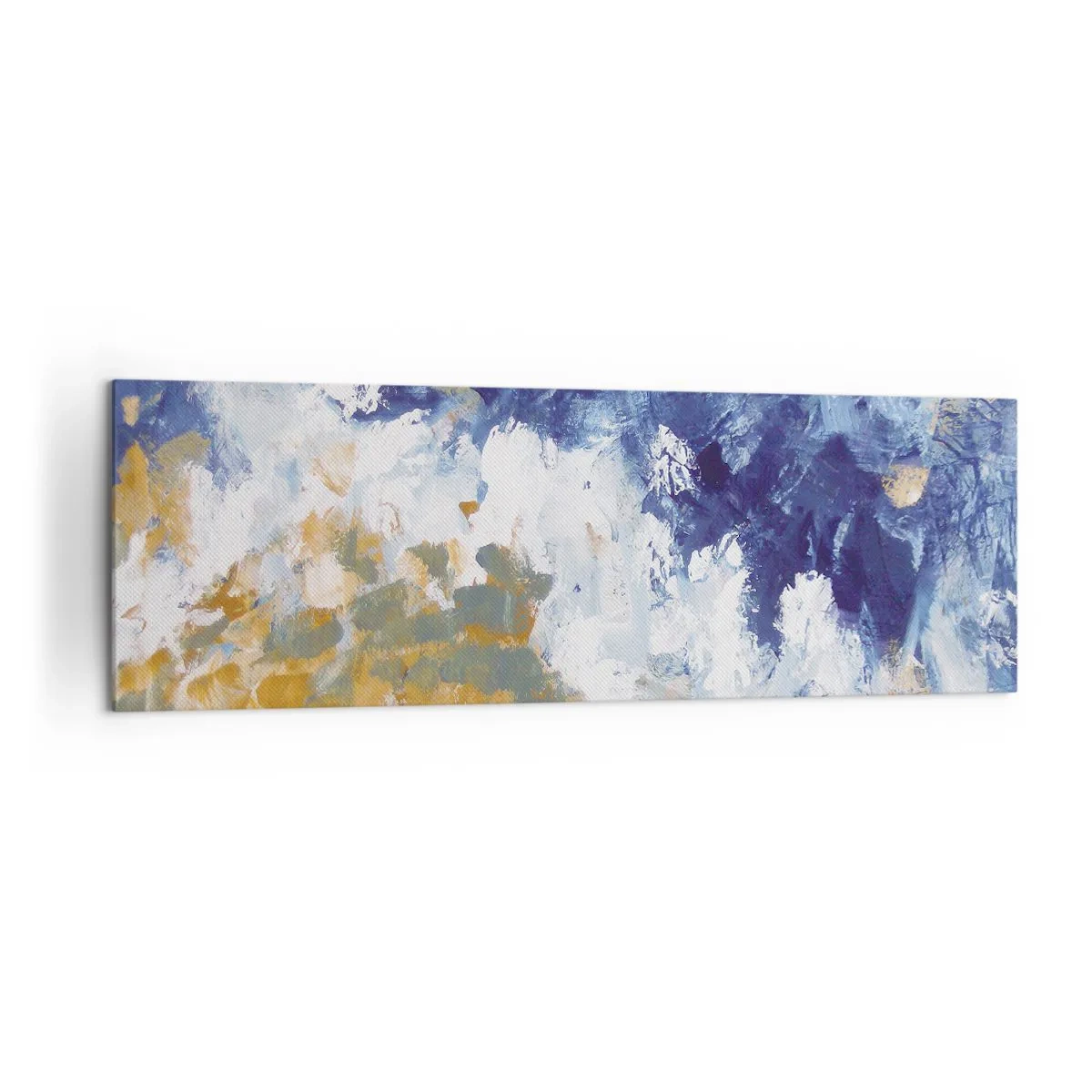 Bild auf Leinwand - Leinwandbild - Abstraktion in Blau-, Weiß- und Goldtönen - 160x50cm - Tanz der Naturelemente - Moderne Wanddekoration für Wohnzimmer und Schlafzimmer ARTTOR
