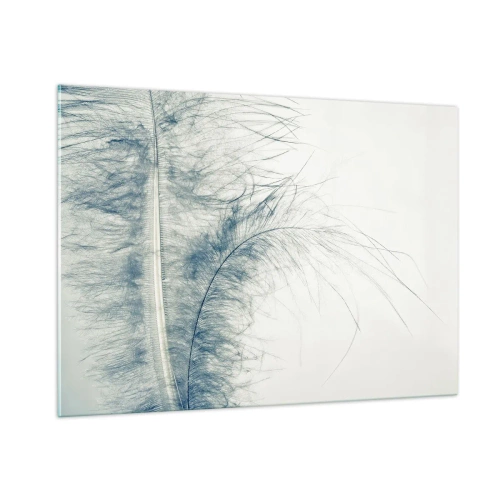Glasbild - Bild auf glas - Eine zarte Feder auf hellem Hintergrund im minimalistischen Stil - 100x70cm - Flüstern der Natur - Moderne Wanddekoration für Wohnzimmer und Schlafzimmer ARTTOR