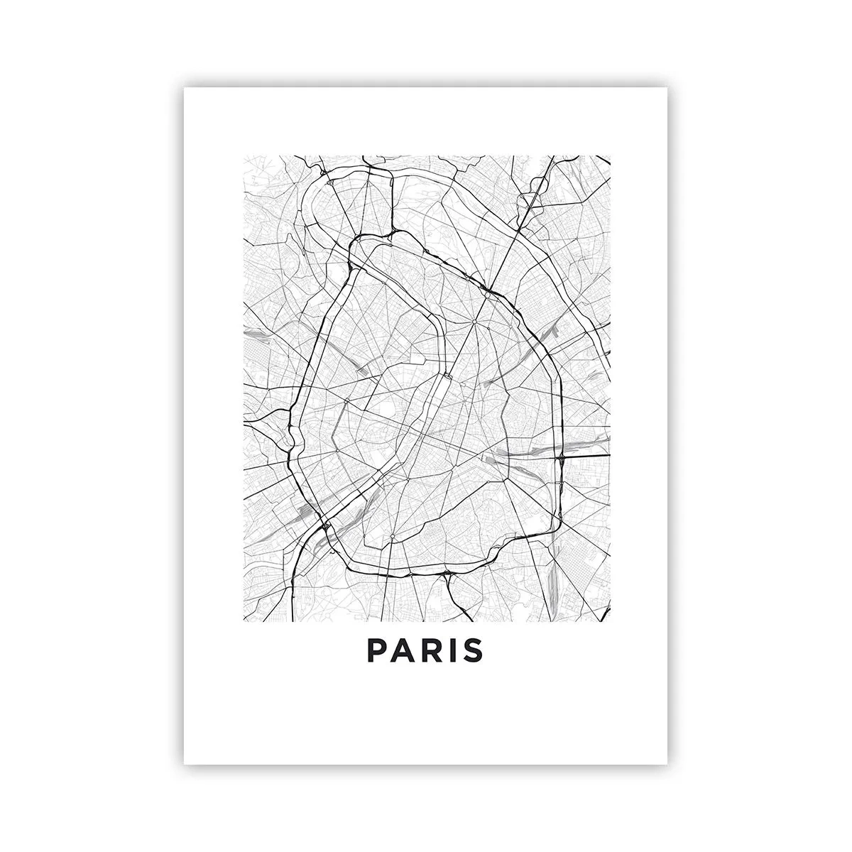 Poster - Eine Karte von Paris im minimalistischen Schwarz-Weiß-Stil. - 50x70cm - Pariser Blume - Moderne Wanddekoration für Wohnzimmer und Schlafzimmer ARTTOR