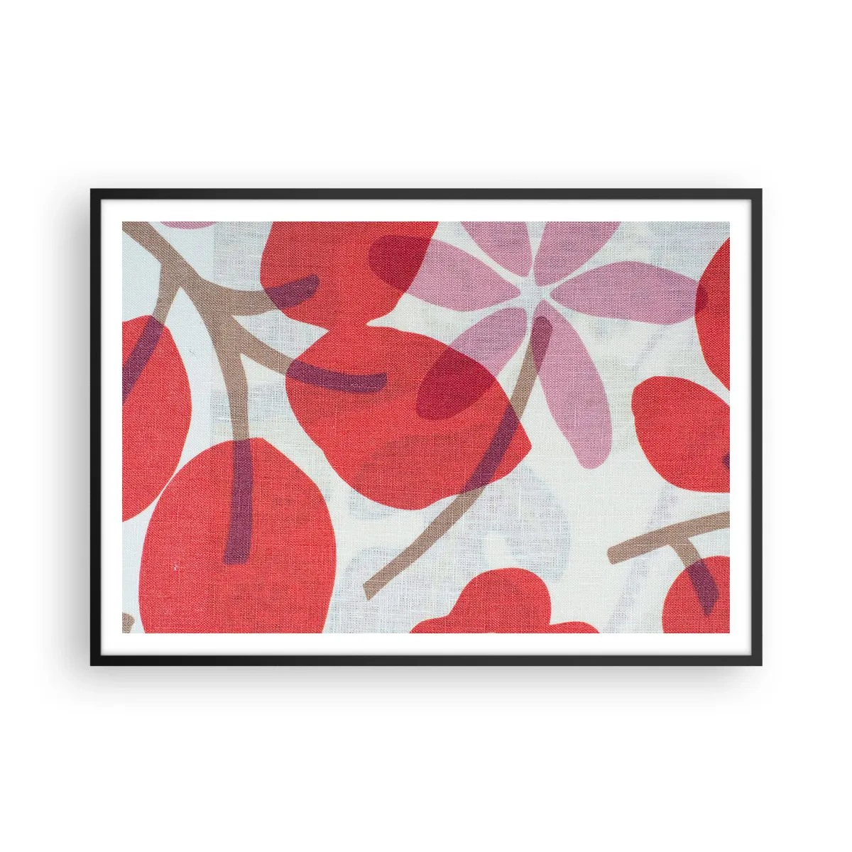 Poster in einem schwarzem Rahmen - Blüten und Blätter in Rot- und Rosatönen - 100x70cm - Blumenarrangement in Rosa - Moderne Wanddekoration für Wohnzimmer und Schlafzimmer ARTTOR
