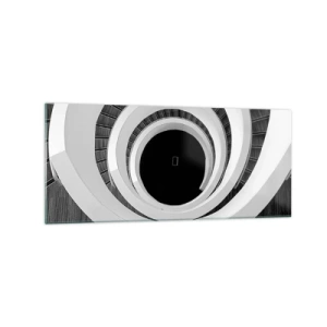 Glasbild - Bild auf glas - Schwarz-weiße Wendeltreppe im modernen Stil - 120x50cm - Zum Kern der Sache - Moderne Wanddekoration für Wohnzimmer und Schlafzimmer ARTTOR