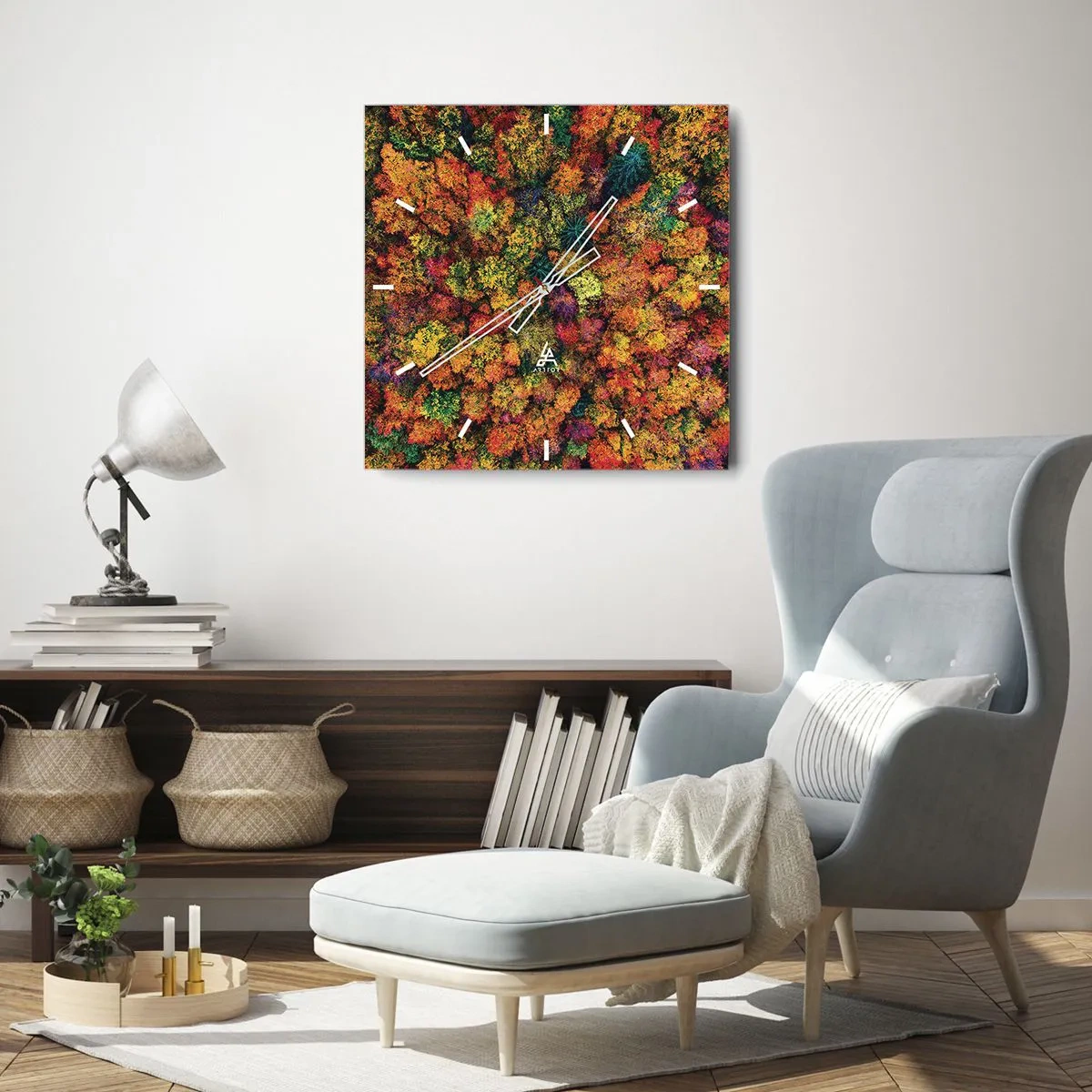 Wanduhr - Glasuhr - Bunte Baumkronen in der Herbstpalette - 30x30cm - Blumenstrauß aus Herbstbäumen - Moderne Wanddekoration für Wohnzimmer und Schlafzimmer ARTTOR