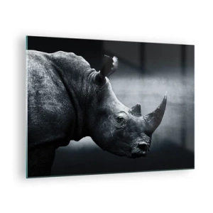 Glasbild - Bild auf glas - Schwarz-Weiß-Aufnahme eines Nashorns - 70x50cm - Richtiges Profil - Moderne Wanddekoration für Wohnzimmer und Schlafzimmer ARTTOR