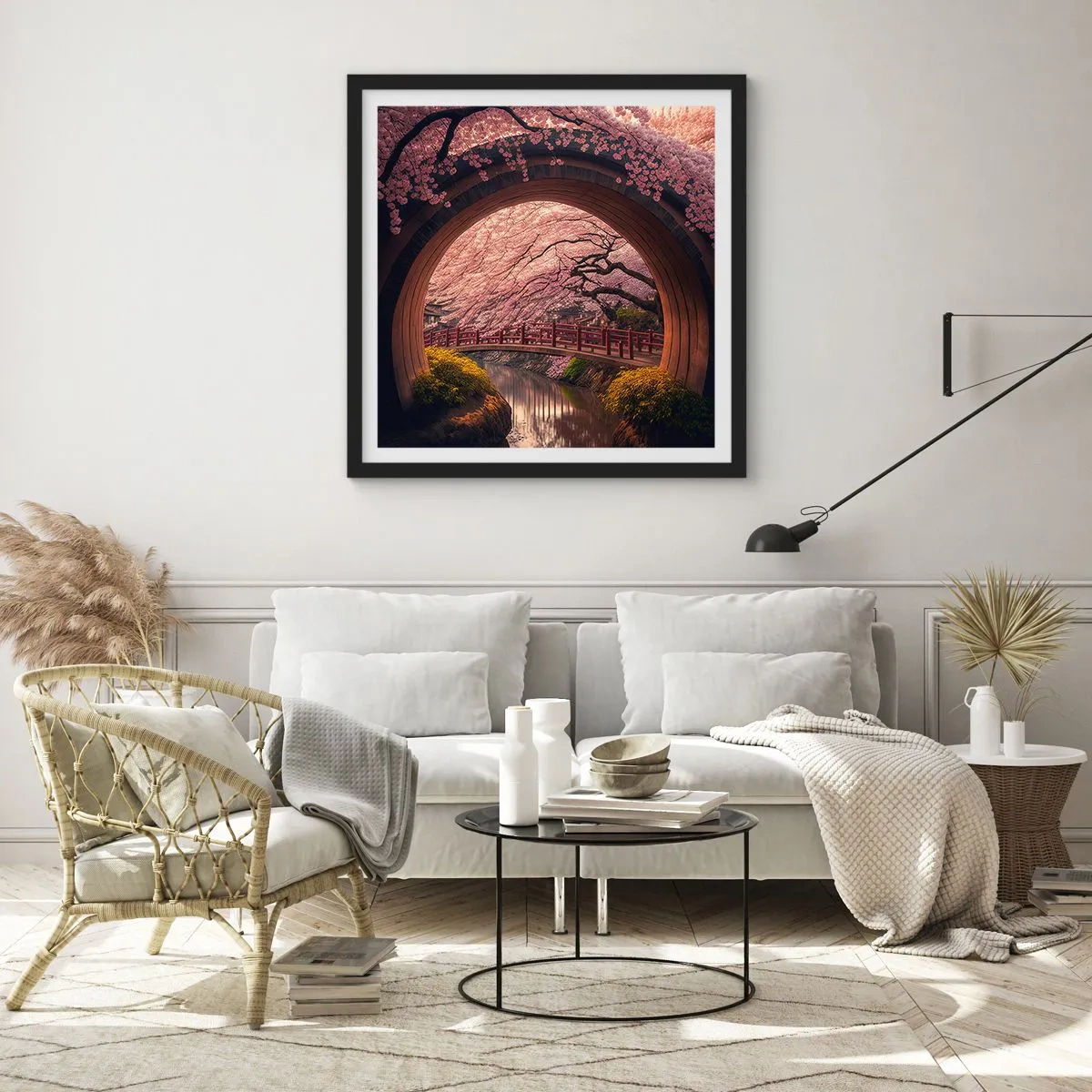 Poster in einem schwarzem Rahmen - Japanischer Frühling - 30x30 cm