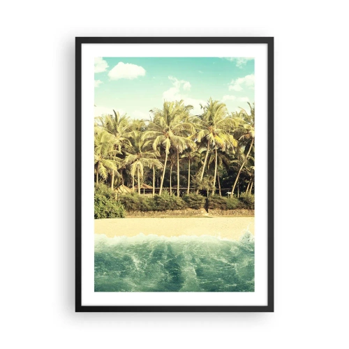 Poster in einem schwarzem Rahmen - Tropischer Strand mit Palmen und azurblauem Wasser - 50x70cm - Wie wäre es hier? - Moderne Wanddekoration für Wohnzimmer und Schlafzimmer ARTTOR