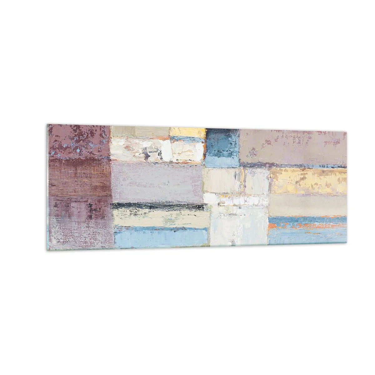 Glasbild - Bild auf glas - Geometrische Komposition in Pastellfarben - 140x50cm - Ruhe der Geometrie - Moderne Wanddekoration für Wohnzimmer und Schlafzimmer ARTTOR