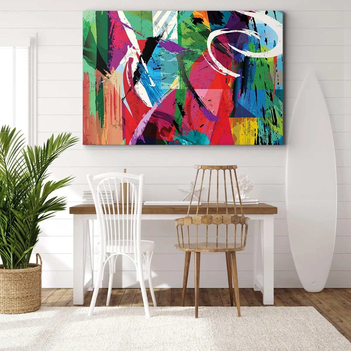 Bild auf Leinwand - Leinwandbild - Farbenfrohe Abstraktion mit dynamischen Pinselstrichen - 120x80cm - Schnell, spritzig und springt - Moderne Wanddekoration für Wohnzimmer und Schlafzimmer ARTTOR