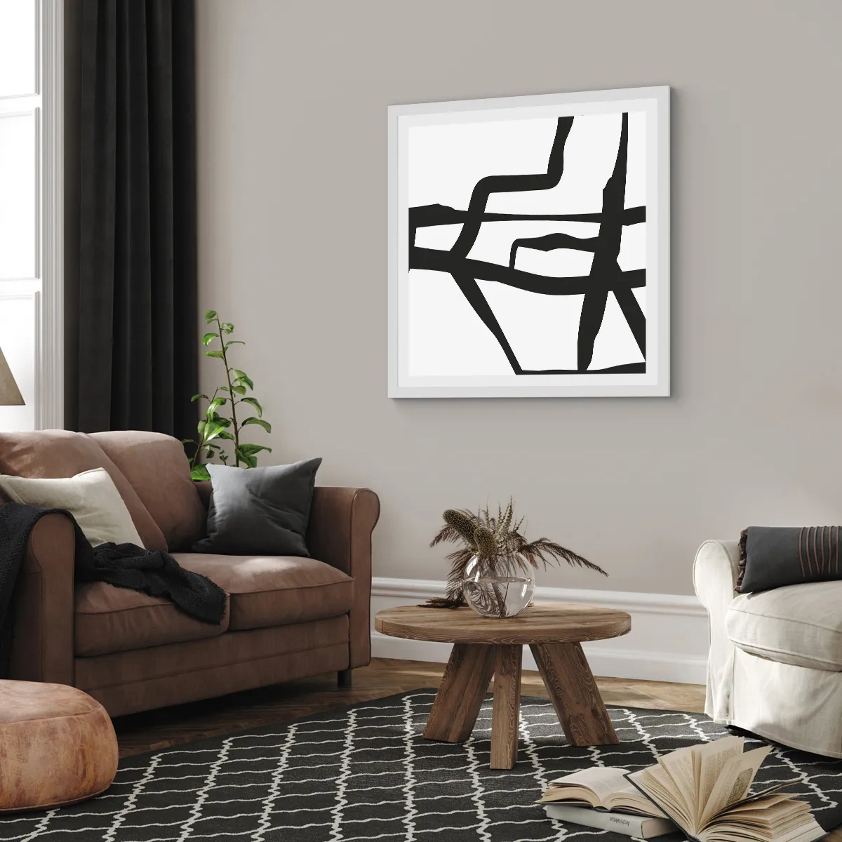 Poster in einem weißen Rahmen - Schwarz-Weiß-Design - 60x60 cm