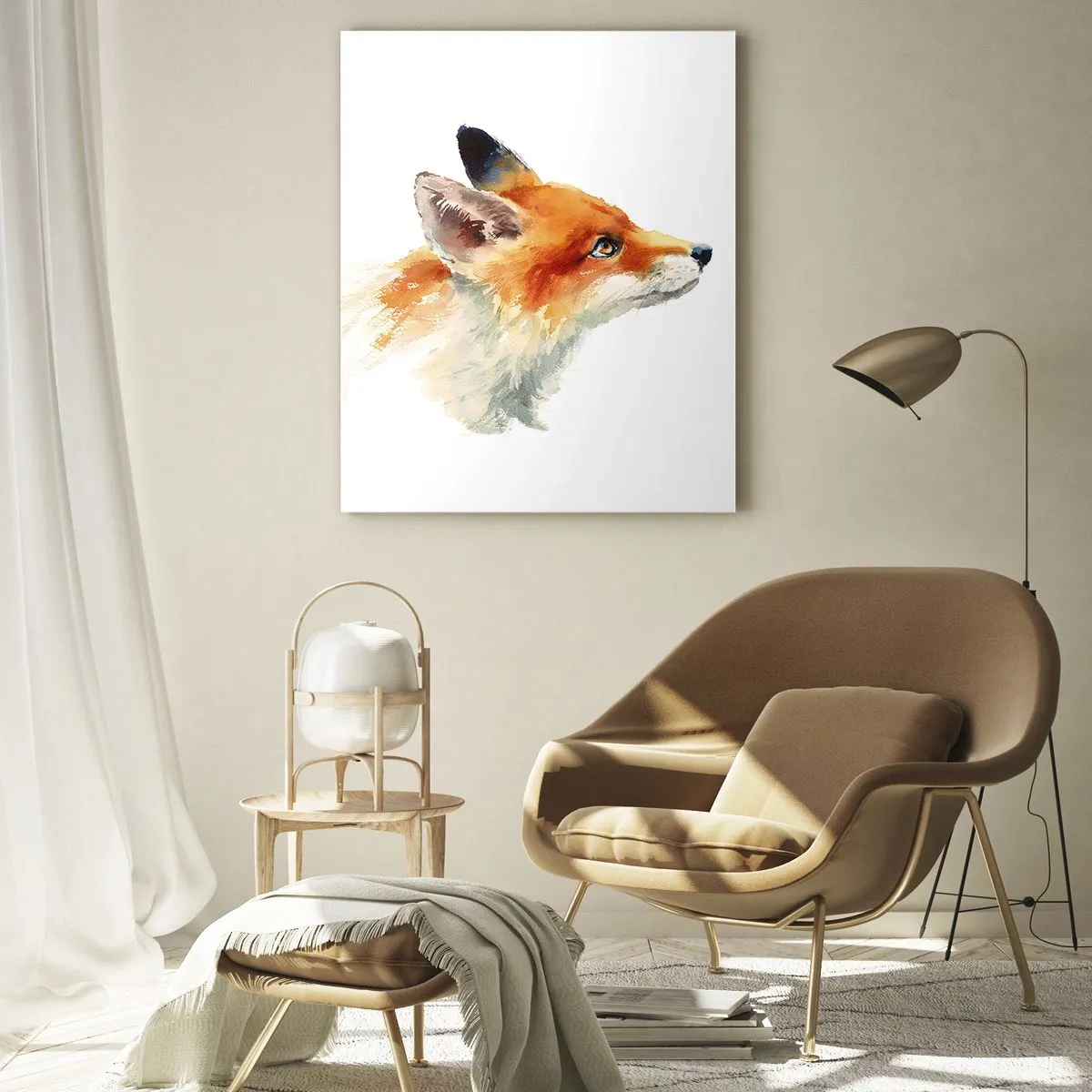 Glasbild - Bild auf glas - Rotfuchs im Aquarellstil auf weißem Hintergrund - 70x100cm - Man kann nie vorsichtig genug sein - Moderne Wanddekoration für Wohnzimmer und Schlafzimmer ARTTOR