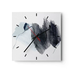 Wanduhr - Glasuhr - Abstrakte Komposition in Grau- und Blautönen - 30x30cm - Intensität und Bewegung - Moderne Wanddekoration für Wohnzimmer und Schlafzimmer ARTTOR
