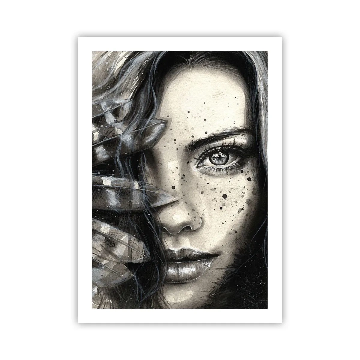 Poster - Porträt einer Frau im monochromen Stil - 50x70cm - Wilde Schönheit - Moderne Wanddekoration für Wohnzimmer und Schlafzimmer ARTTOR