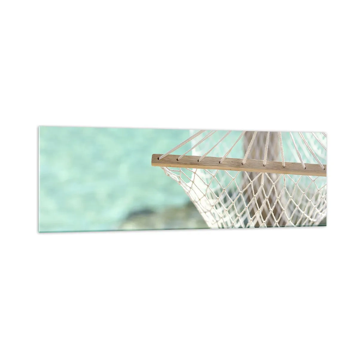 Glasbild - Bild auf glas - Eine Hängematte mit Blick auf das türkisfarbene Wasser - 160x50cm - Zeit zum Entspannen - Moderne Wanddekoration für Wohnzimmer und Schlafzimmer ARTTOR