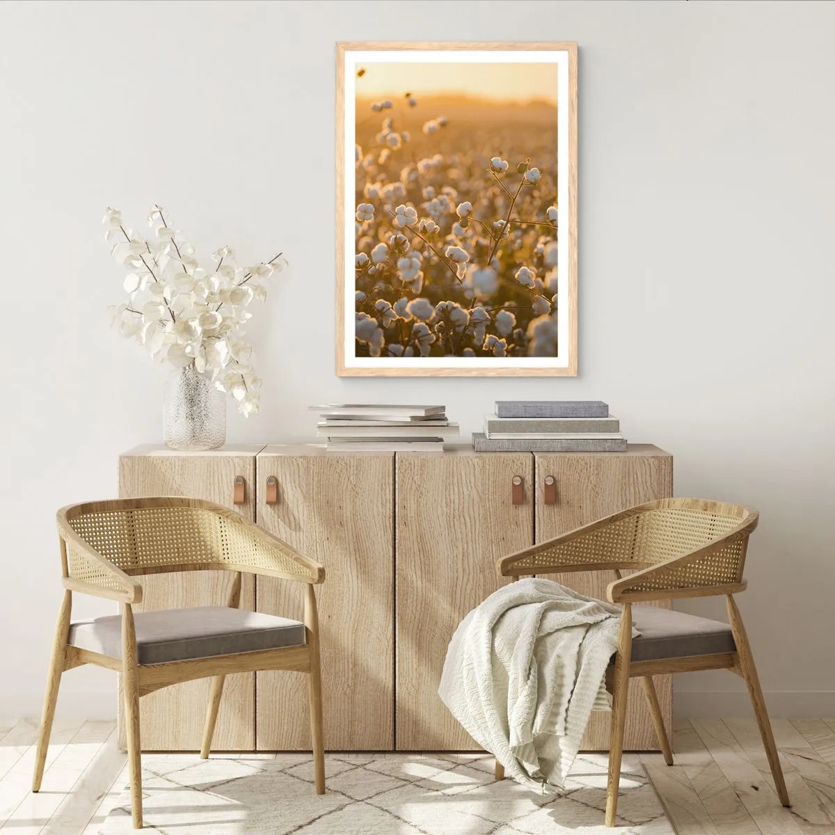 Poster in einem Rahmen aus heller Eiche - Fluffiges Feld - 70x100 cm