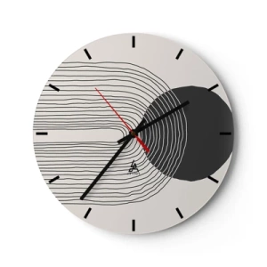 Wanduhr - Glasuhr - Abstrakte Linien und ein schwarzer Kreis auf hellem Hintergrund in einer grafischen Komposition - 30x30cm - Zittern und Vertrauen - Moderne Wanddekoration für Wohnzimmer, Küche und Schlafzimmer ARTTOR