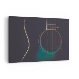 Bild auf Leinwand - Leinwandbild - Akustikgitarre in dunklem, elegantem Licht - 120x80cm - Einen Moment bevor es ertönt - Moderne Wanddekoration für Wohnzimmer und Schlafzimmer ARTTOR
