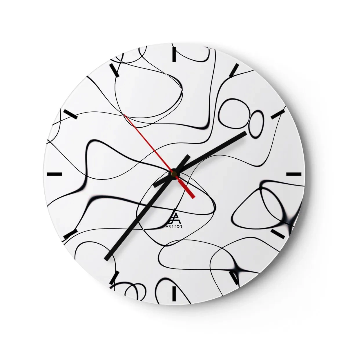 Wanduhr - Glasuhr - Schwarze abstrakte Linien auf weißem Hintergrund - 30x30cm - Lebenswege, Wechselfälle - Moderne Wanddekoration für Wohnzimmer, Küche und Schlafzimmer ARTTOR