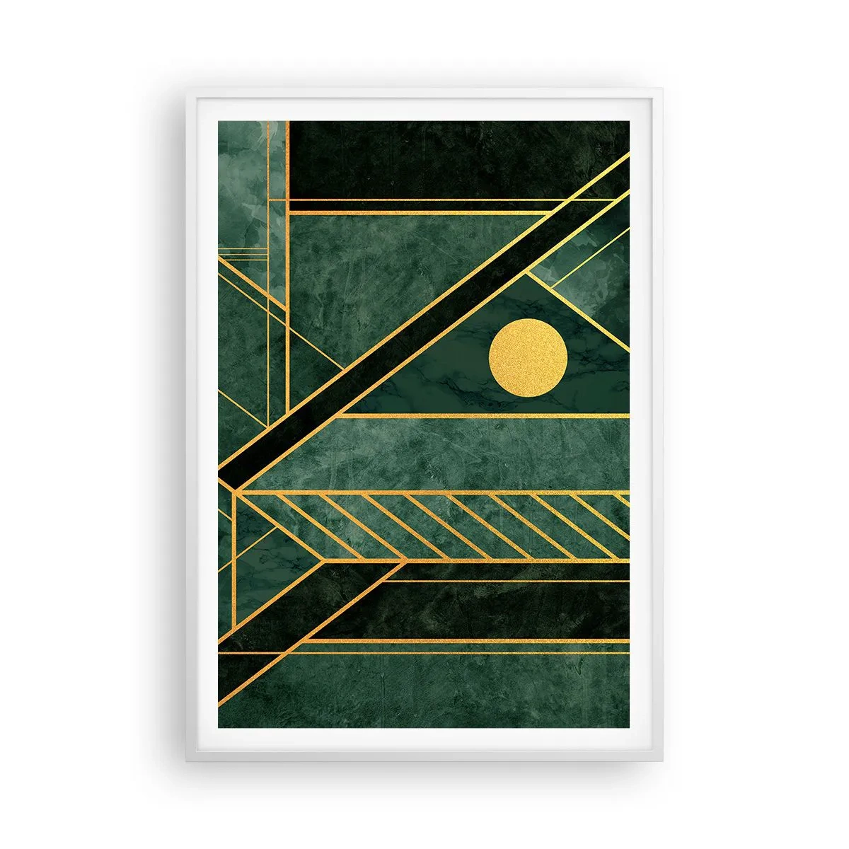 Poster in einem weißen Rahmen - Dynamik von Gold und Azurblau - 70x100 cm