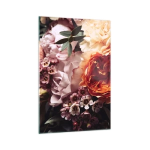 Glasbild - Bild auf glas - Eine Nahaufnahme einer farbenfrohen Blumenkomposition - 70x100cm - Eingehüllt in Schönheit - Moderne Wanddekoration für Wohnzimmer und Schlafzimmer ARTTOR