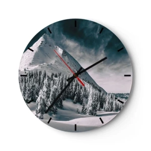Wanduhr - Glasuhr - Eine schneebedeckte Berglandschaft mit einem majestätischen Gipfel - 30x30cm - Das Land aus Schnee und Eis - Moderne Wanddekoration für Wohnzimmer, Küche und Schlafzimmer ARTTOR