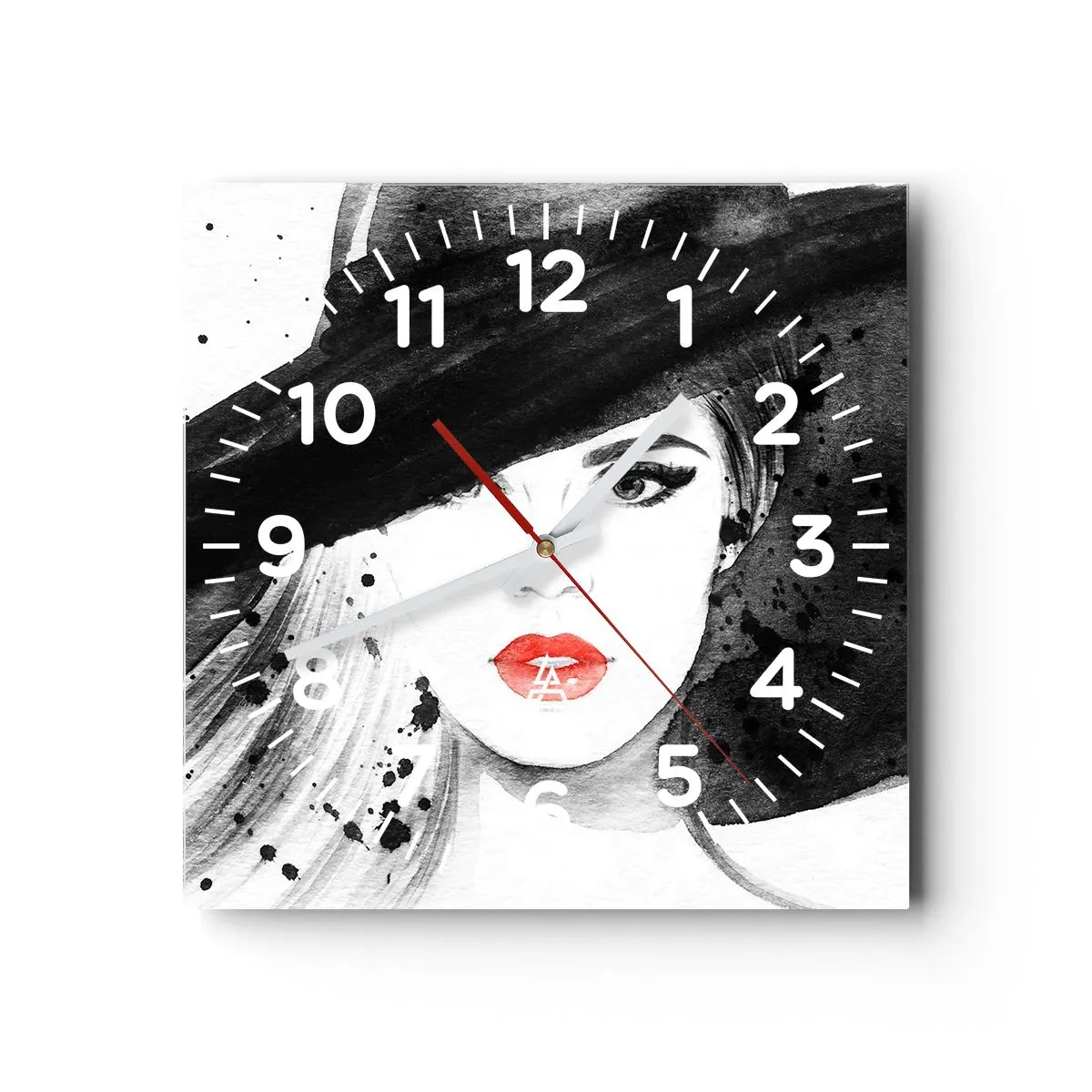 Wanduhr - Glasuhr - Frau in schwarz - 40x40 cm